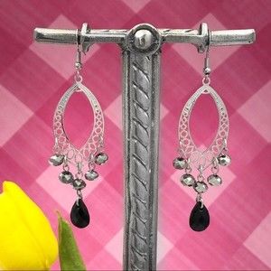 🌼 Filigree Bead Silver Chandelier Dangle Earrings